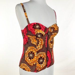 ❤️2/25 African Print Cotton Zipper Front Corset Bustier Tank Top Large
